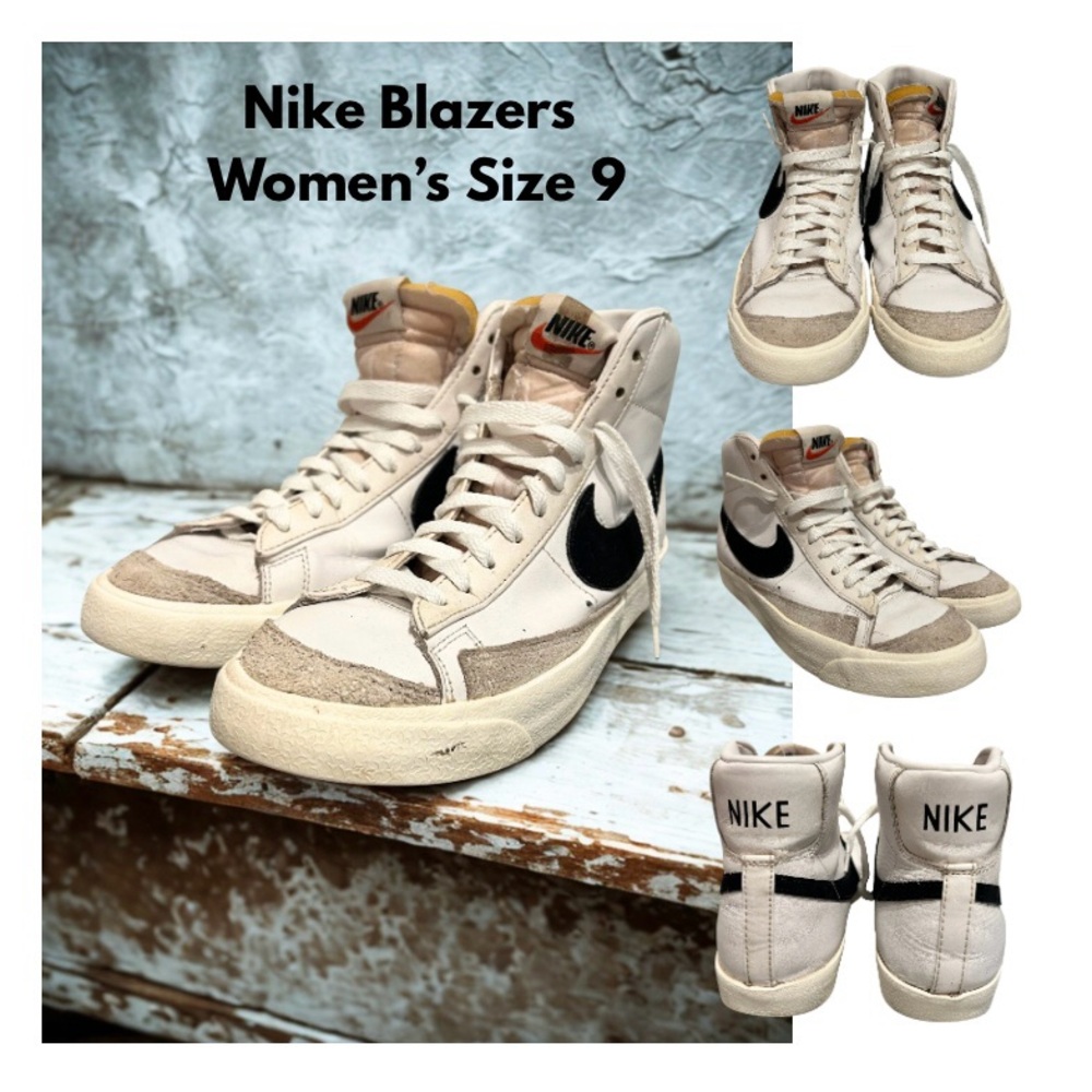 Nike Blazers Women's Size 9 - Cream and Black hightop sneakers